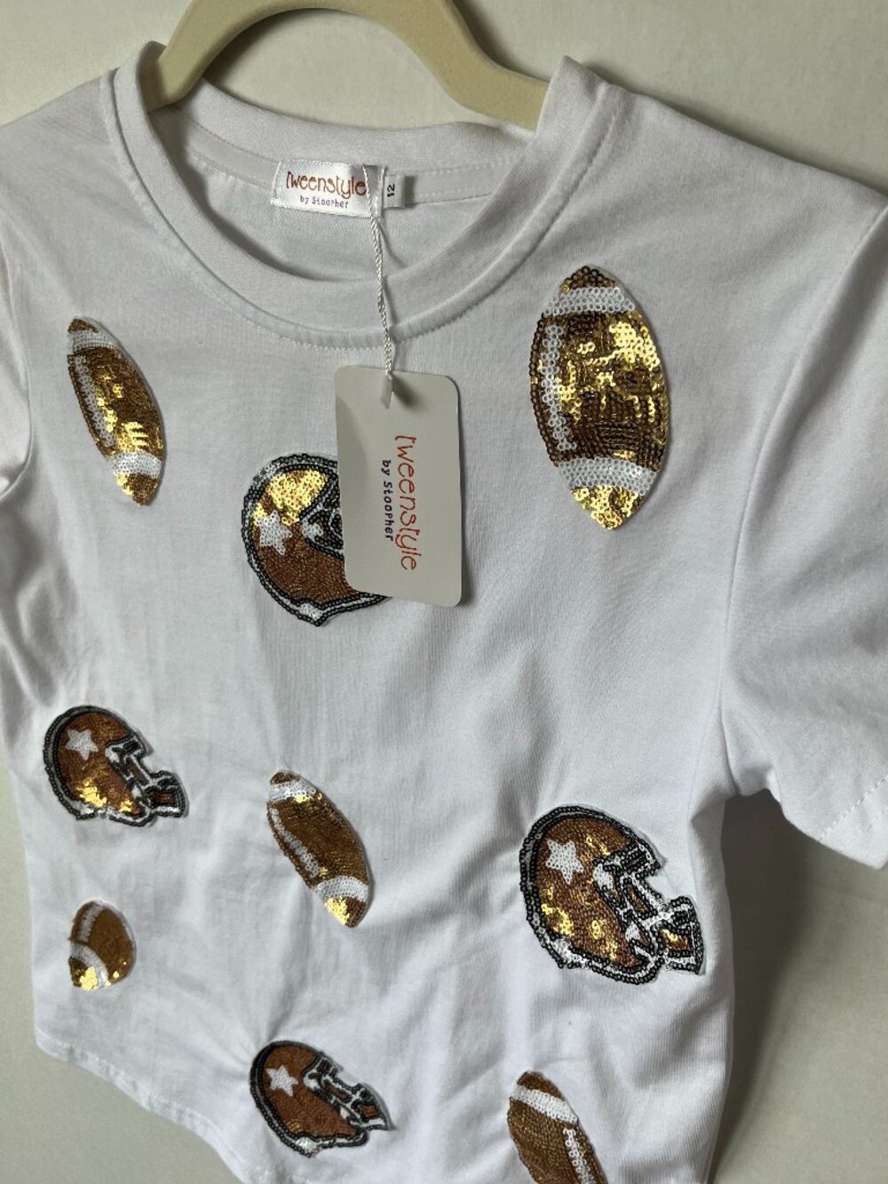 Girl - 4, 5, 10, 12 - NWT Tweenstyle Gold Sequin Football Tee
